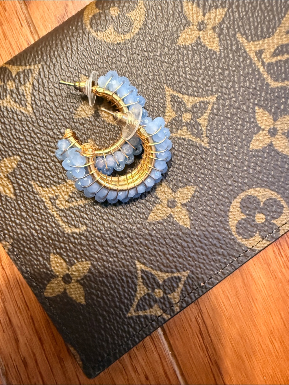Viv & Ingrid handmade Gold Hoop Earrings with Light Blue Chalcedony beading